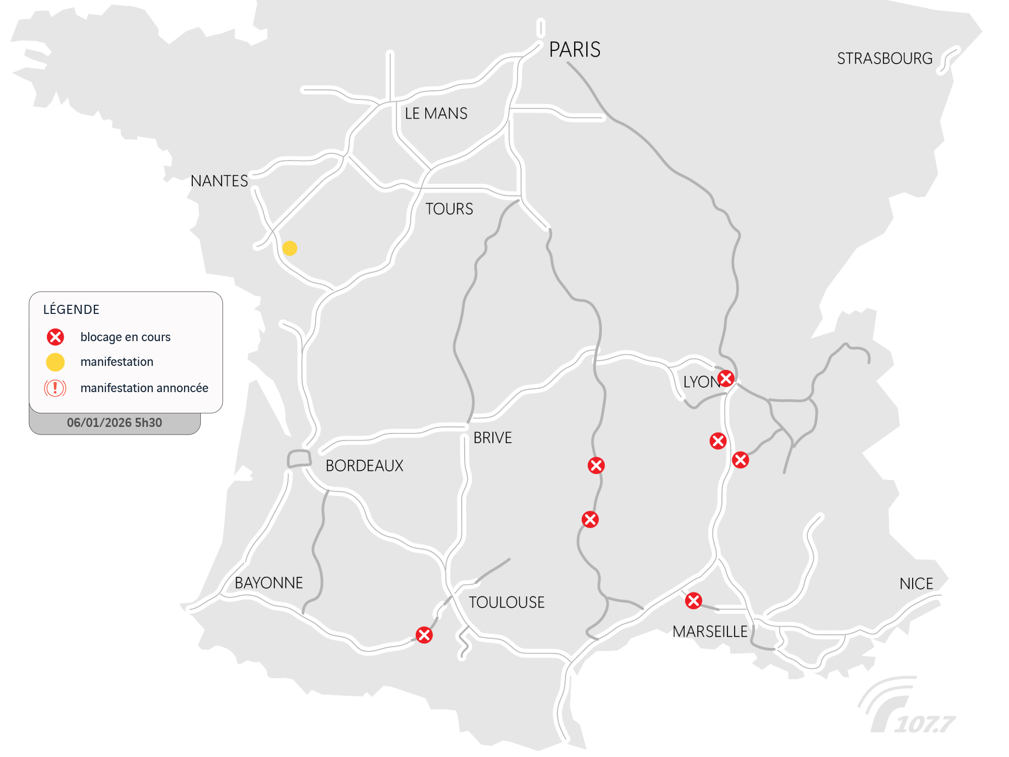 Carte. Où sont les manifestations d'agriculteurs ce mardi 6 janvier sur A7 A54 A64 A75 ? 