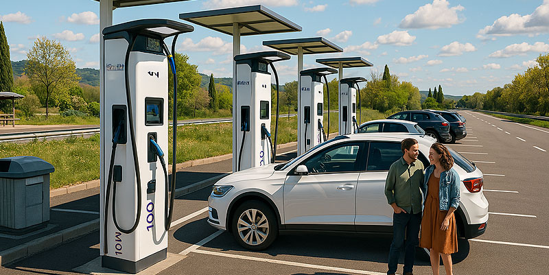 illustration de Voitures électriques : recharger facilement sur l’A63 landes