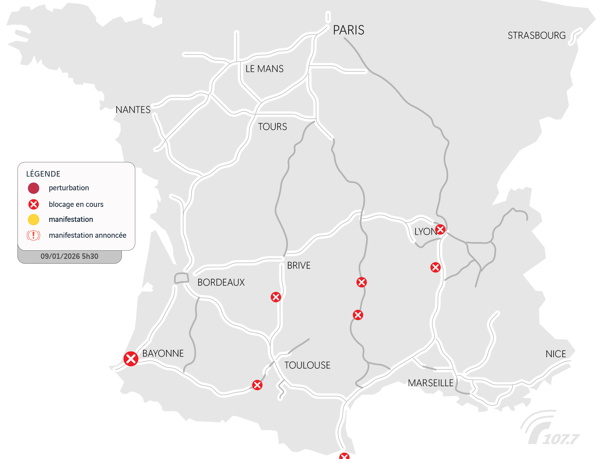 Carte blocages agriculteurs sur A63 A7 A75 A64 A20 - Comment ça roule ce vendredi 9/01 ?